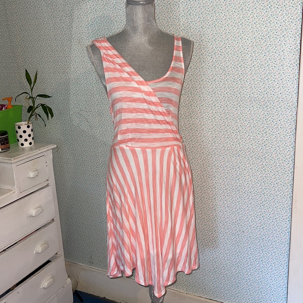 Ella Moss Women's Pinkish Red white Stripped Sleeveless Nautical Dress S